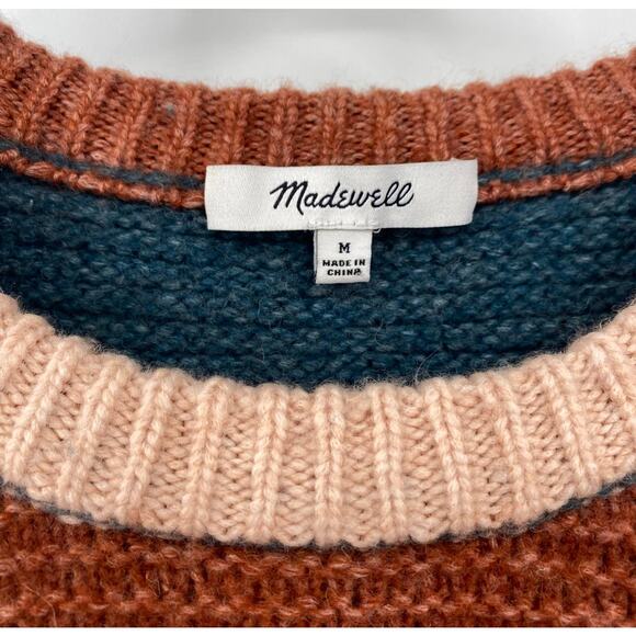 Madewell Space Dyed Striped Sweater Buttons Shoulder CrewPullover Wool Alpaca M - Picture 3 of 6